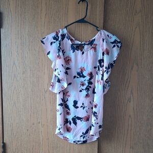BCX Pink Floral Ruffle Sleeve Blouse